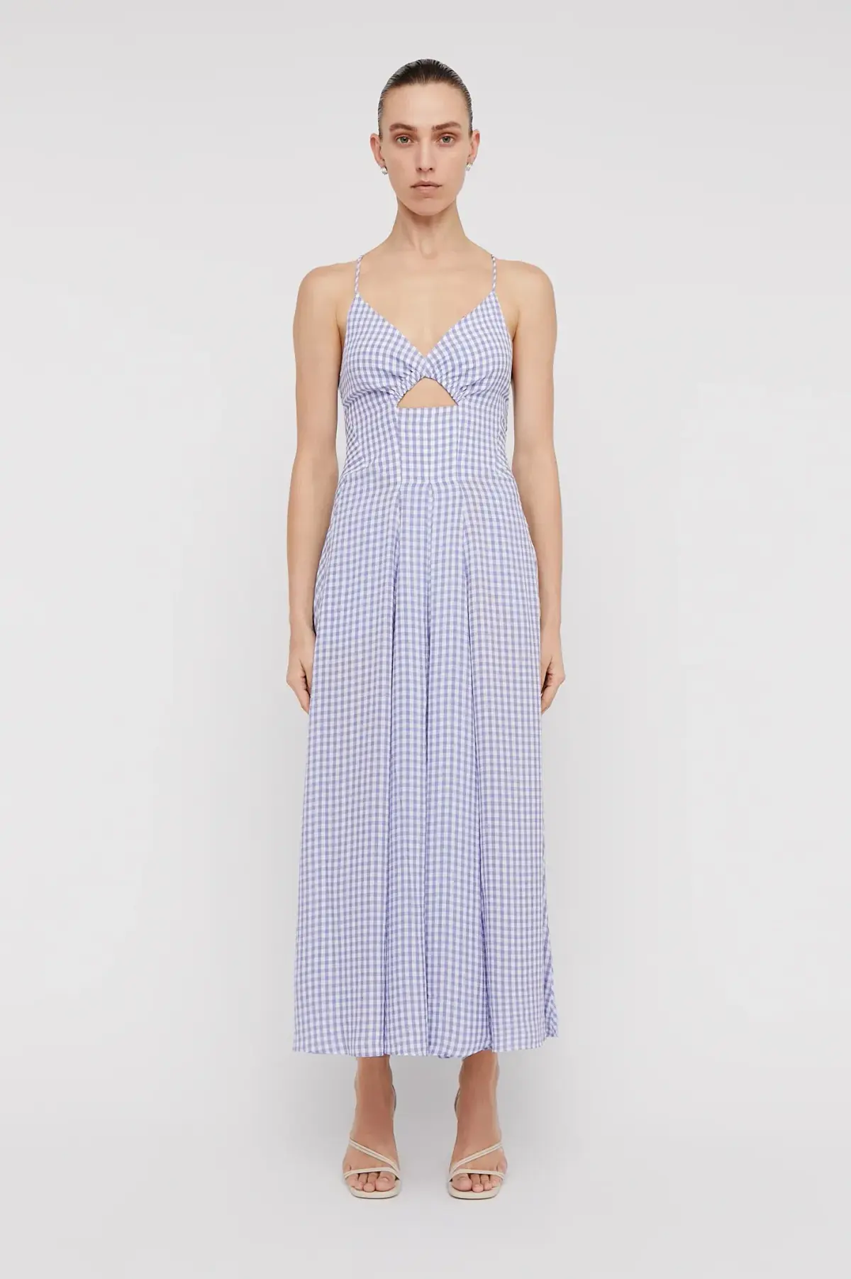 Scanlan Theodore Gingham Strappy Dress Mauve Size 8 - Image 1