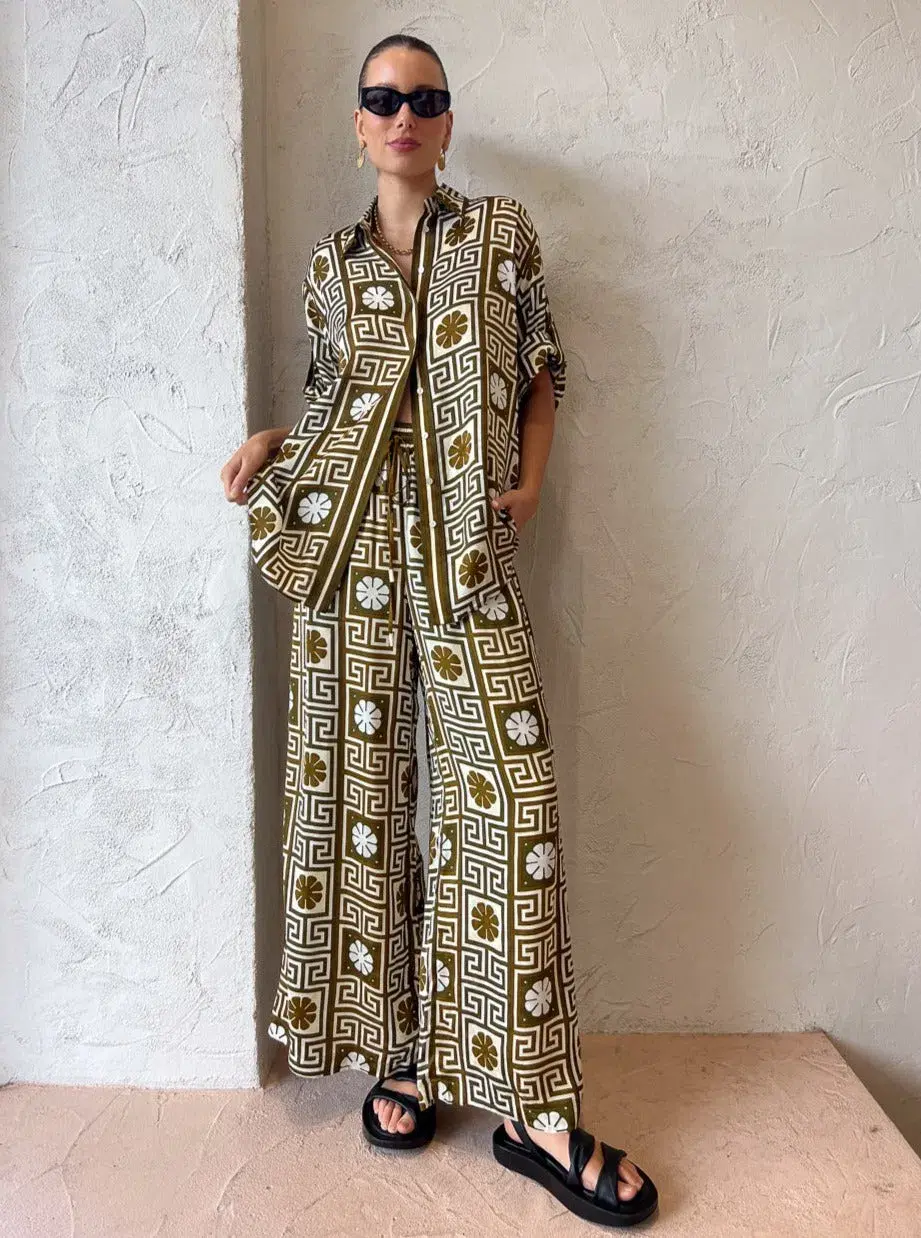Alemais Dimi Jacquard Shirt and Pants Set Chocolate/Creme Size 10  - Image 1