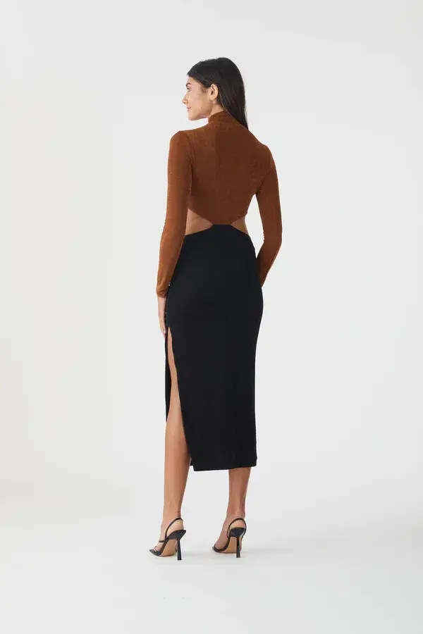 San Sloane Ninette Midi Dress Black/Brown Size AU 8 - Image 3
