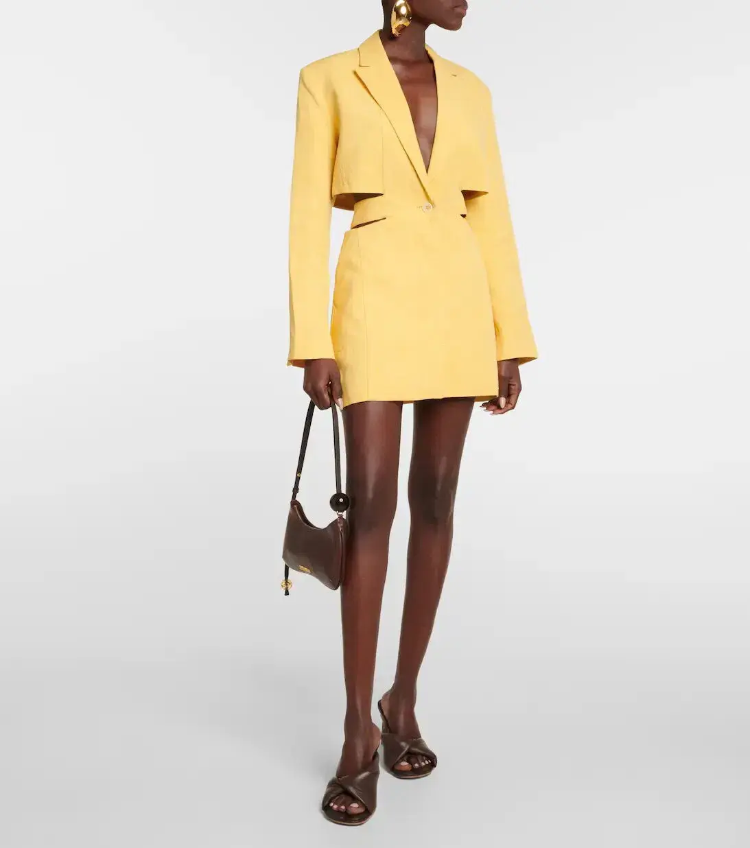 Jacquemus La Robe Bari Linen-blend Mini Dress Yellow  Size 8 - Image 1