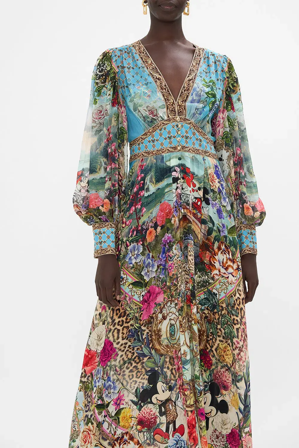 Camilla Mickey Takes A Trip Shaped Waistband Maxi Dress With Gathered Sleeves Size XL / AU 16 - Image 4
