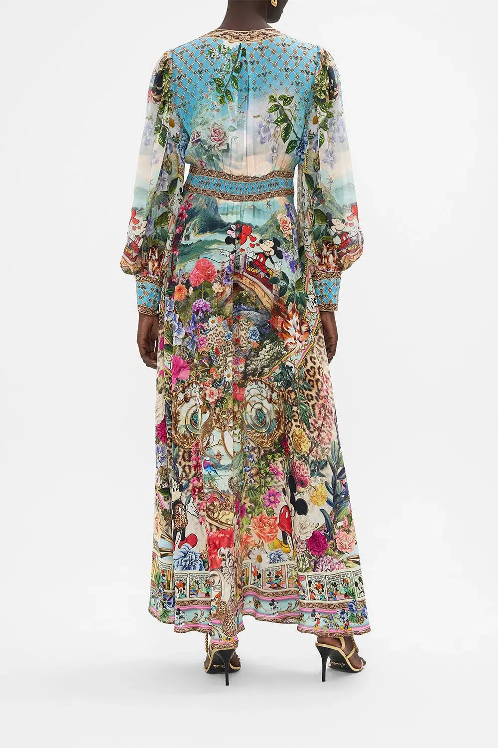 Camilla Mickey Takes A Trip Shaped Waistband Maxi Dress With Gathered Sleeves Size XL / AU 16 - Image 3