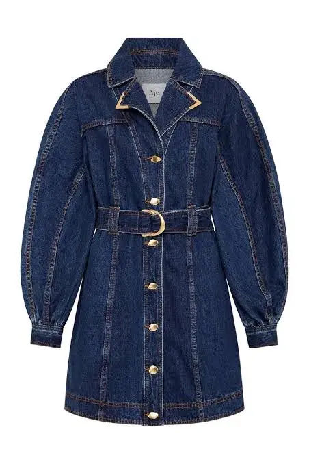 Aje Elena Belted Denim Mini Dress Washed Indigo Size 10 / M for rent on The Volte - main image