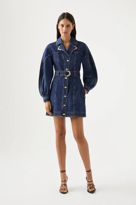 Aje Elena Belted Denim Mini Dress Washed Indigo Size 10 / M for rent on The Volte - main image