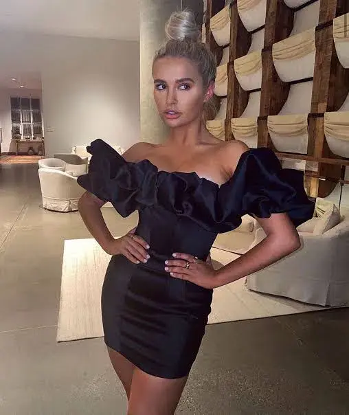 House of CB Selena Satin Puff Shoulder Mini Dress Black Size M / Au 10 - Image 7