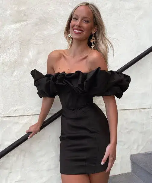 House of CB Selena Satin Puff Shoulder Mini Dress Black Size M / Au 10 - Image 4