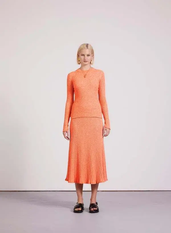 Anna Quan Elesha Top and Felicia Skirt Ribbed Knit Set Orange Zest Size AU 6 for rent on The Volte - main image