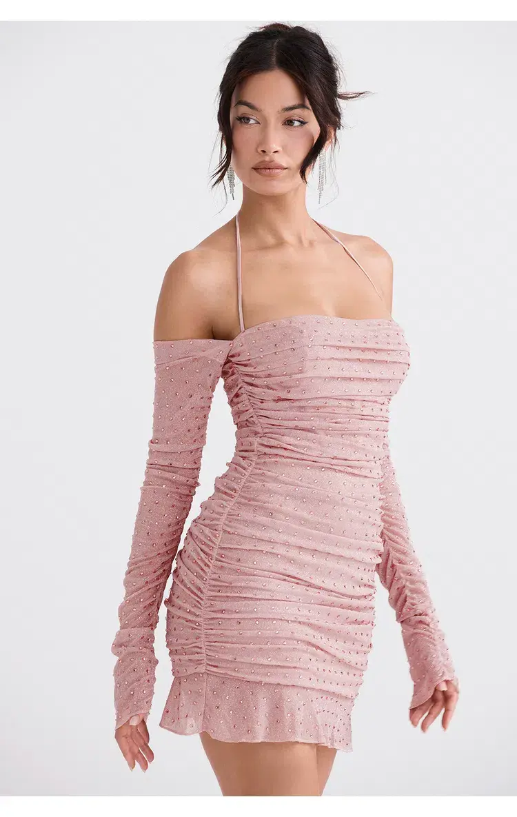 House of CB Estella Crystallised Mini Dress Soft Pink Size XS / AU 6 - Image 5