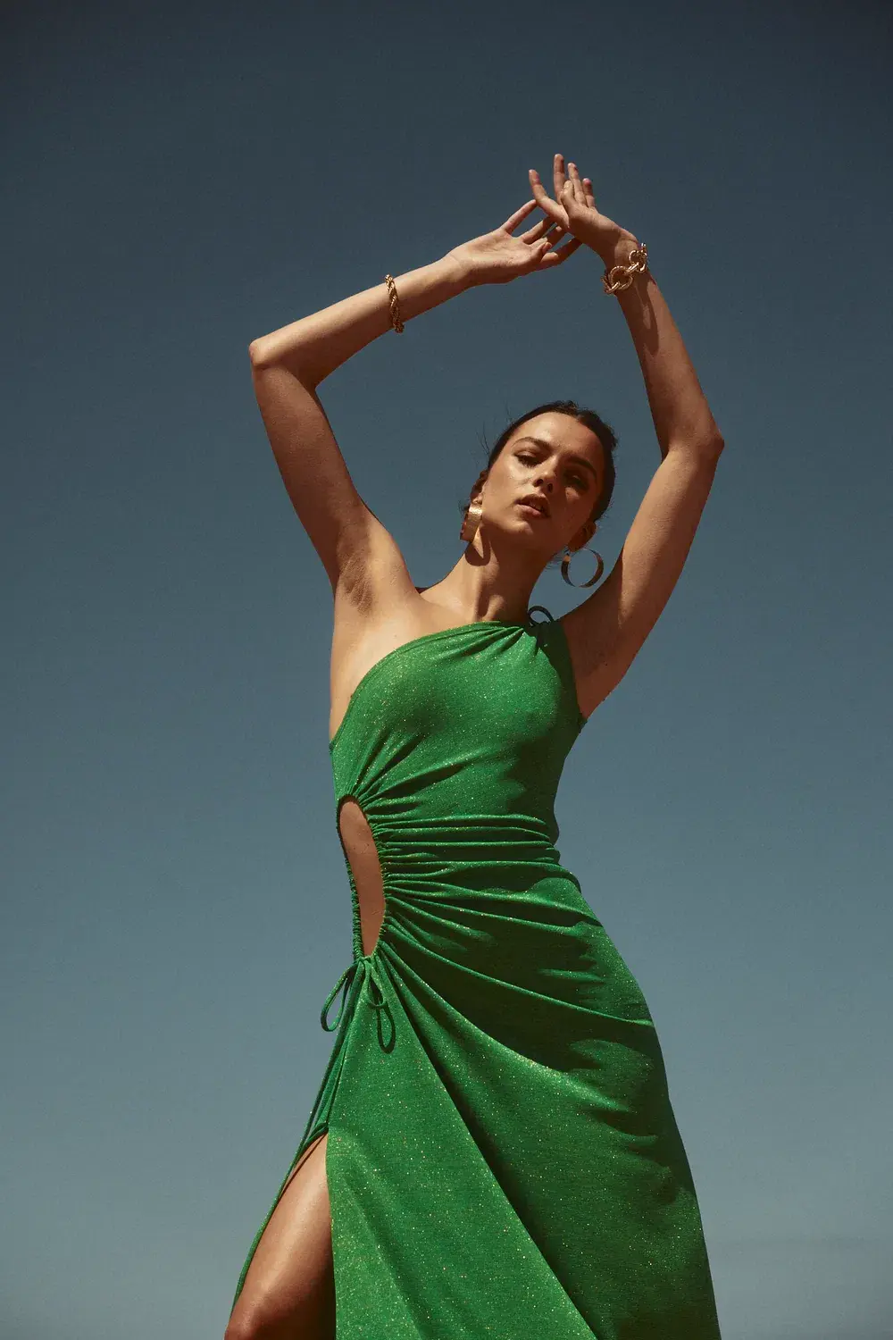 Sonya Moda Nour Dress Forest Green Shimmer Size 8 - Image 3