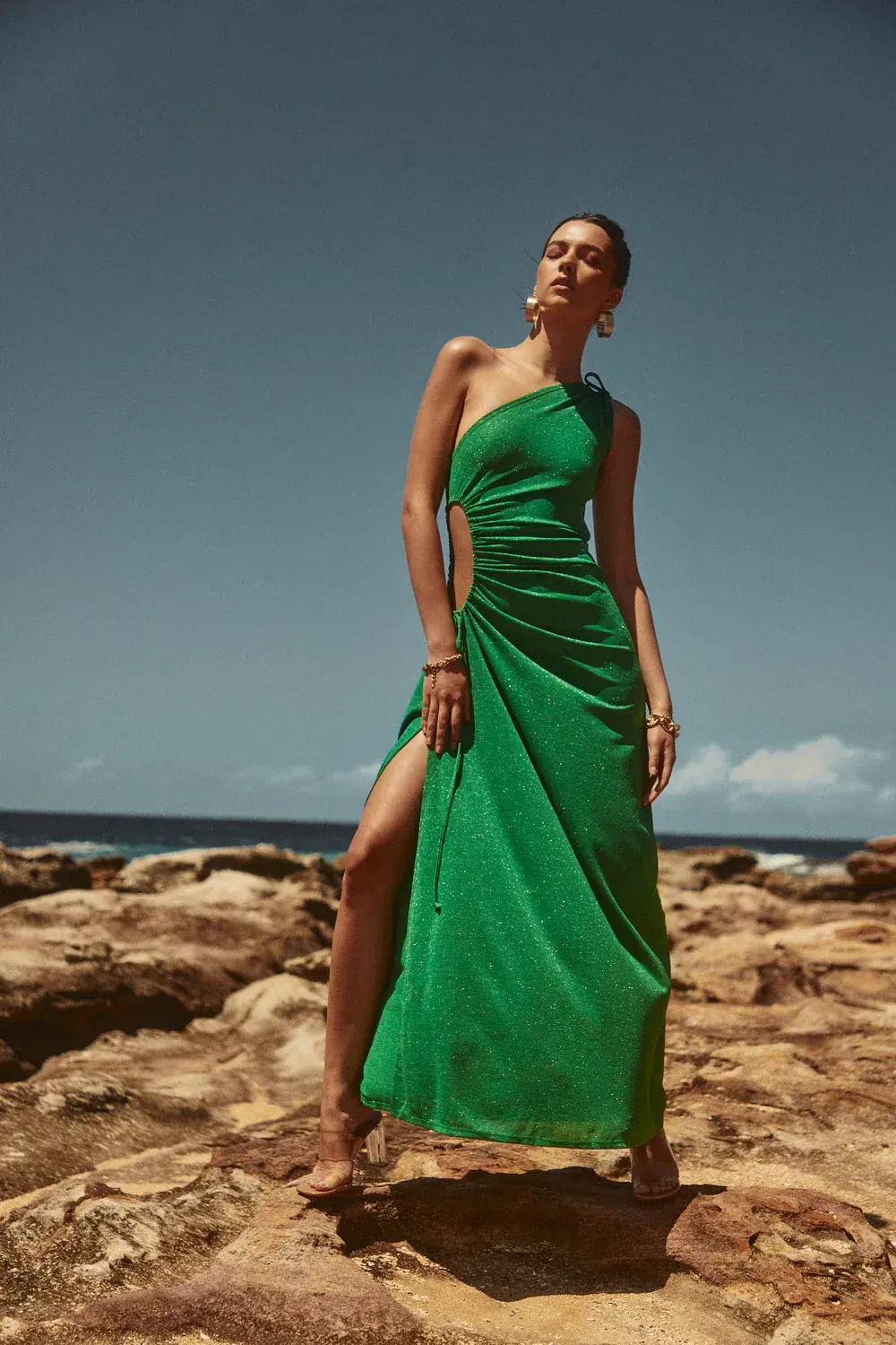 Sonya Moda Nour Dress Forest Green Shimmer Size 8 - Image 2