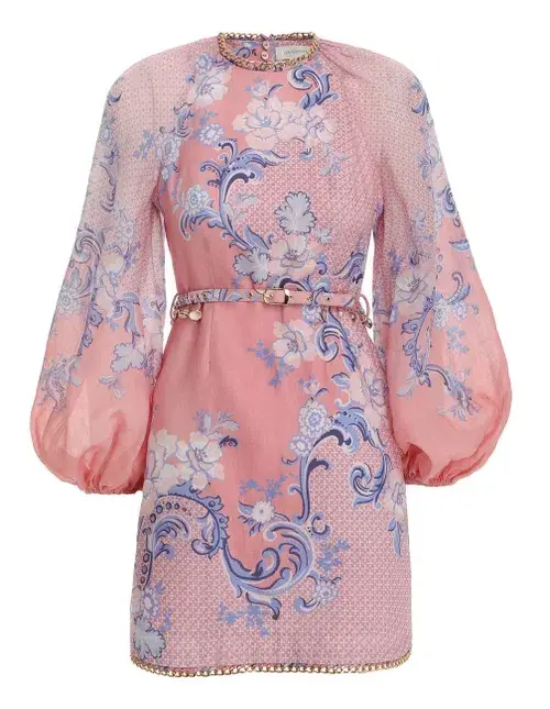 Zimmermann Postcard Mini Dress Swirl Floral Coral Size 1/Au 10 - Image 4