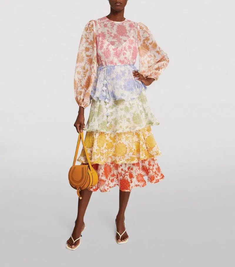 Zimmermann Postcard Flounce Midi Dress Multi Size 0/Au 8 - Image 1