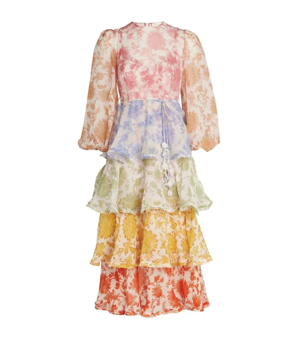 Zimmermann Postcard Flounce Midi Dress Multi Size 0/Au 8 - Image 3