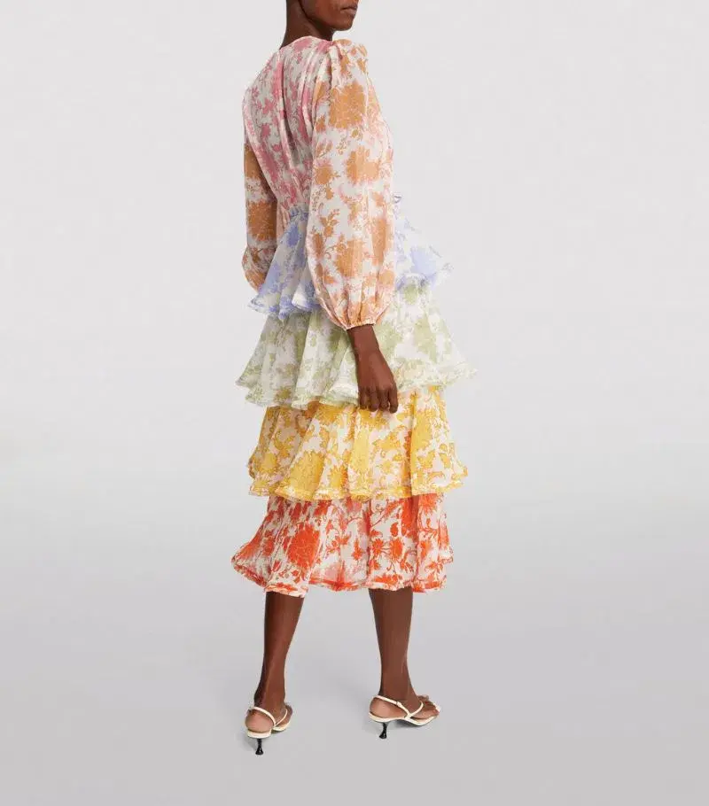 Zimmermann Postcard Flounce Midi Dress Multi Size 0/Au 8 - Image 2