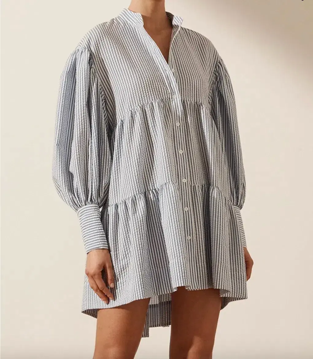 Shona Joy Roberta Balloon Sleeve Tiered Mini Dress Sky/Ivory Size AU 6 - Image 2