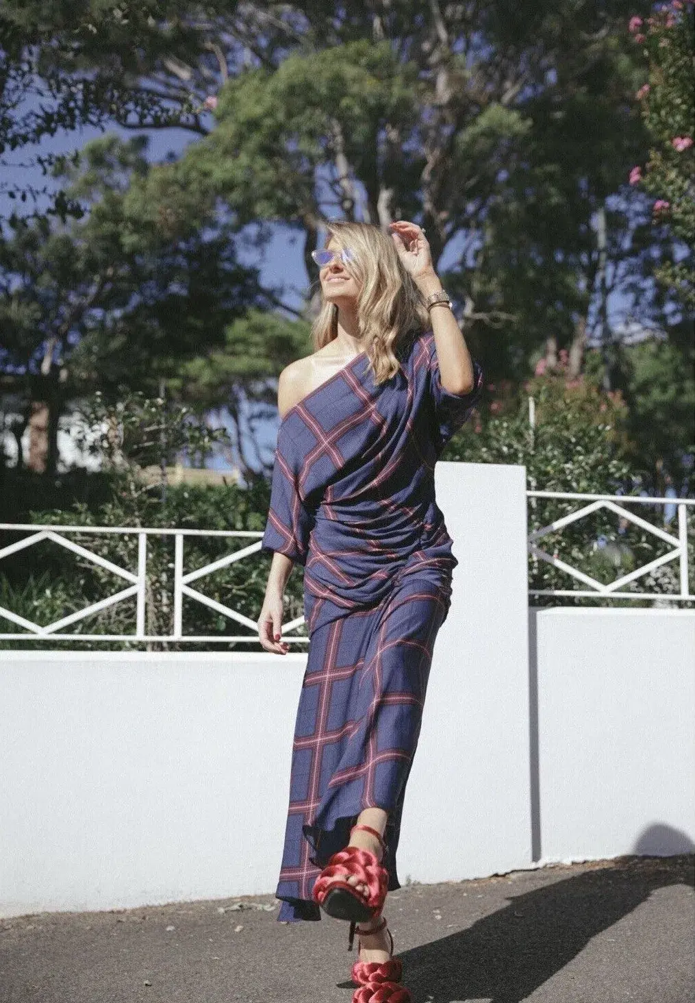 Camilla and Marc Alaine Check Midi Dress Navy/Print Size 8 - Image 2