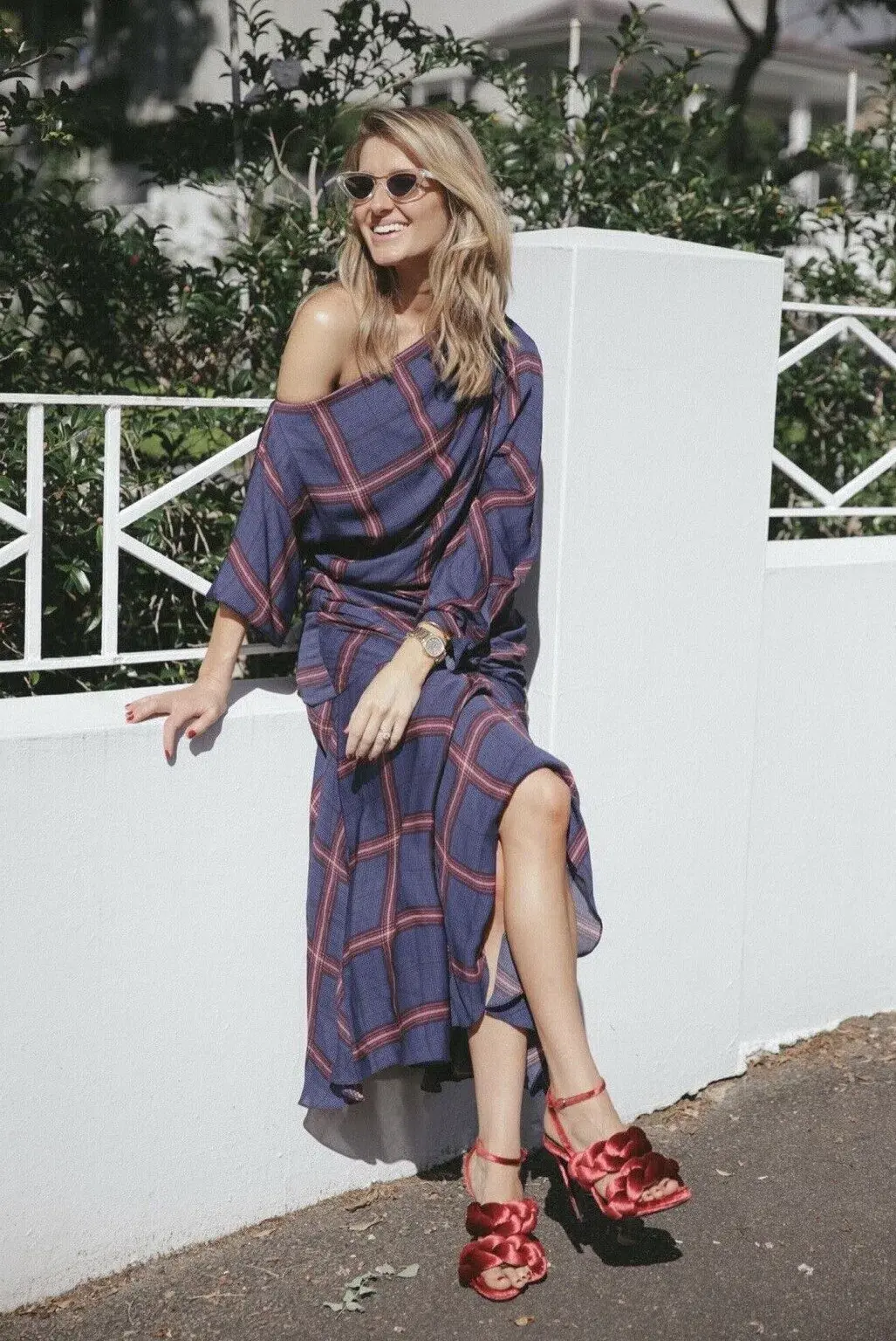Camilla and Marc Alaine Check Midi Dress Navy/Print Size 8 - Image 1