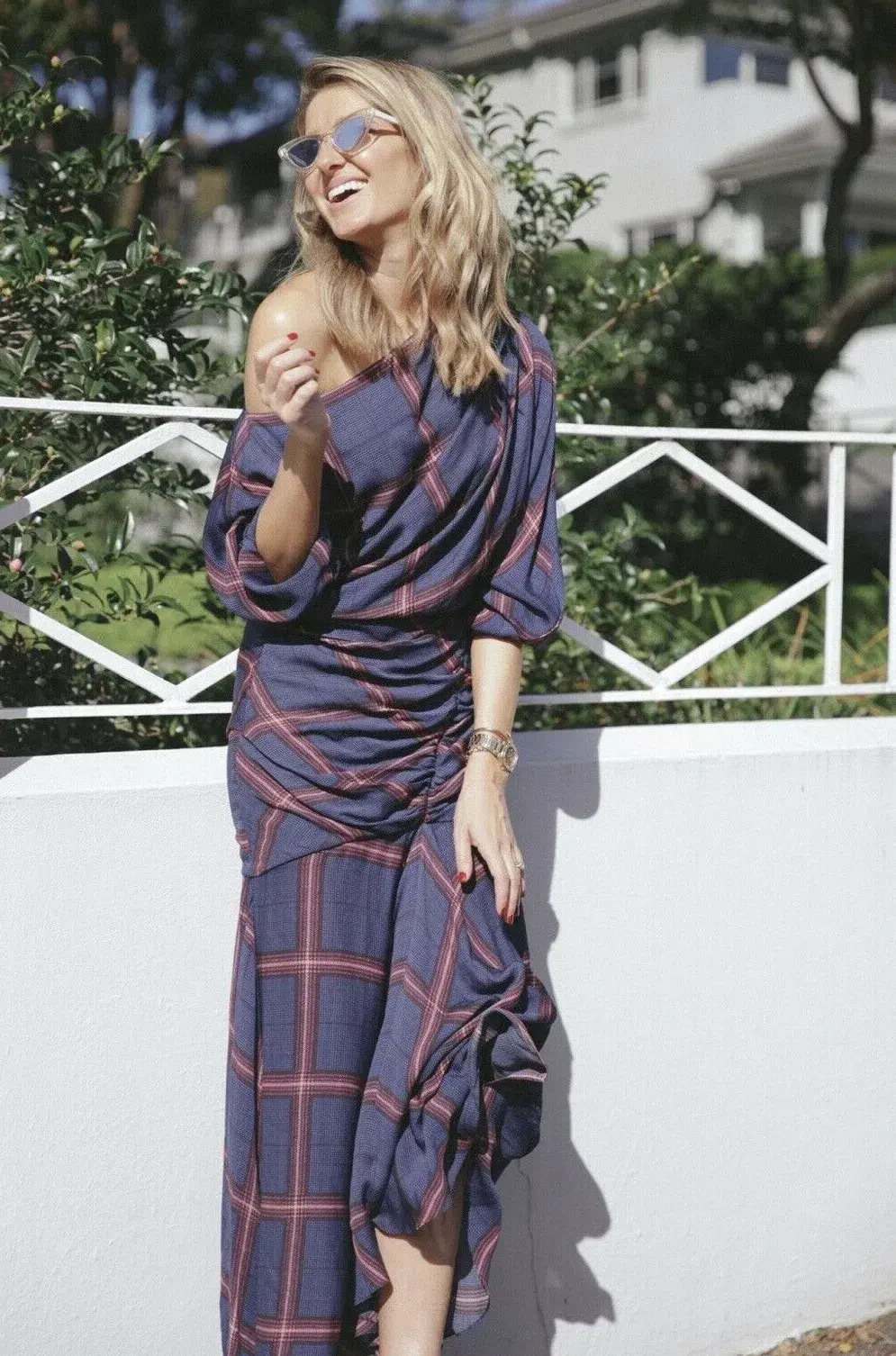 Camilla and Marc Alaine Check Midi Dress Navy/Print Size 8 - Image 3