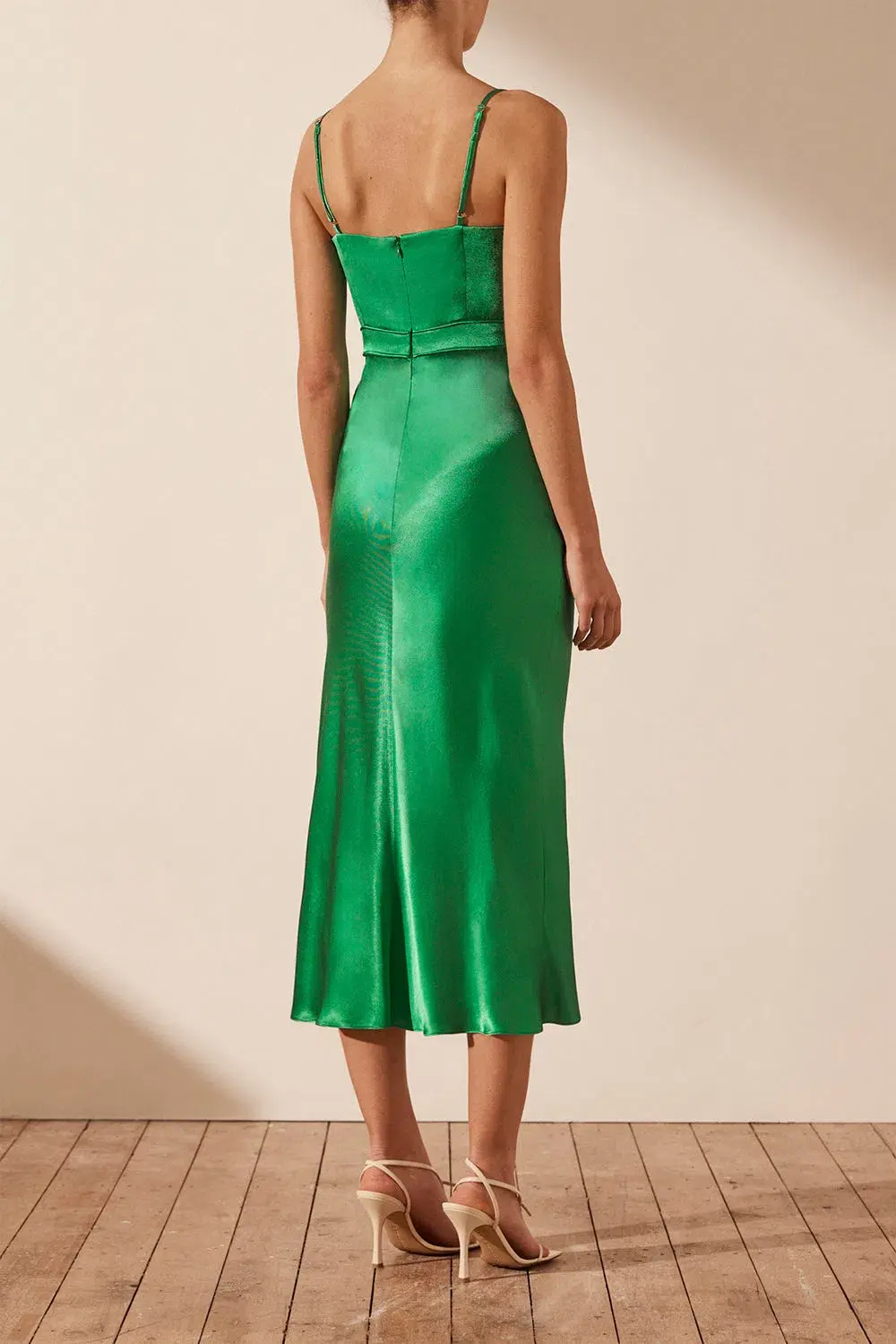 Shona Joy Lana Corded Ruched Midi Dress Tree Green Size 10 - Image 3