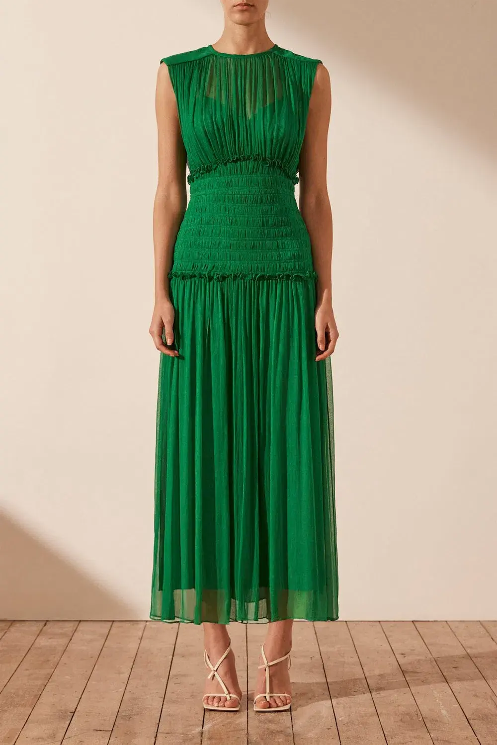 Shona Joy Malina Round Neck Midi Dress Tree Green Size 12 for rent on The Volte - main image
