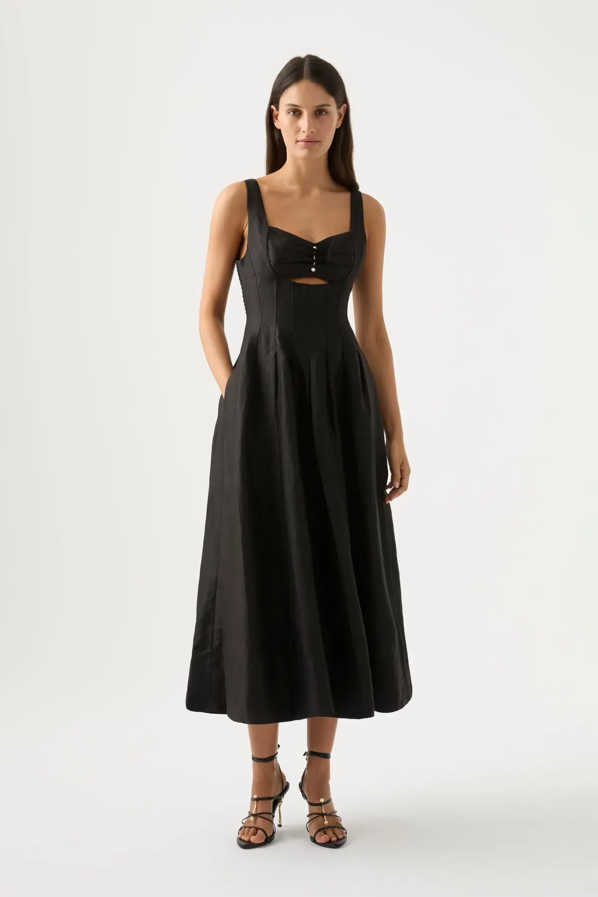 Aje Divinity Pearl Pin Midi Dress Black Size 14  - Image 1