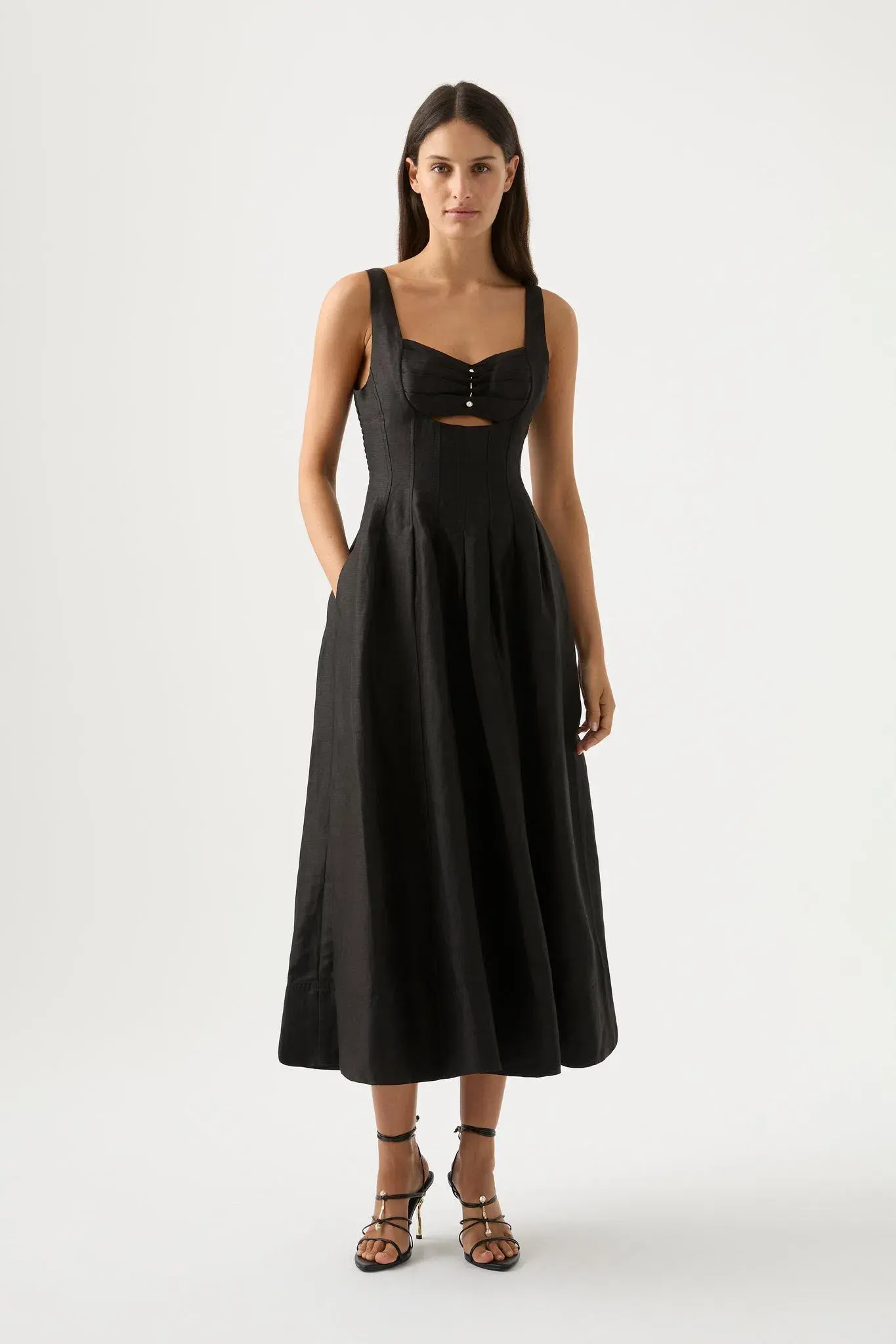Aje Divinity Pearl Pin Midi Dress Black Size 14  - Image 1