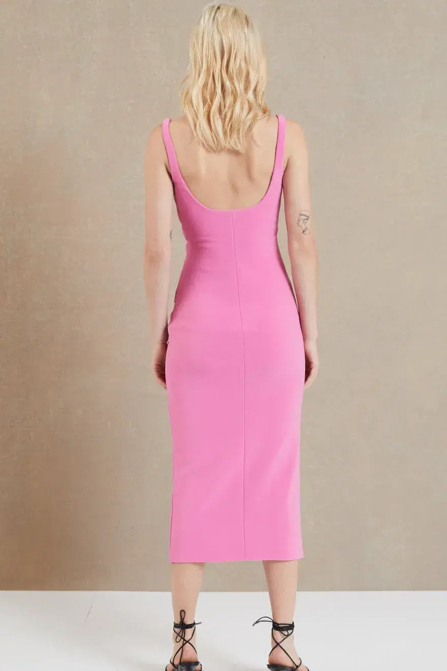 Bec & Bridge Karina Tuck Midi Dress In Bright Fuschia Size 10 - Image 4