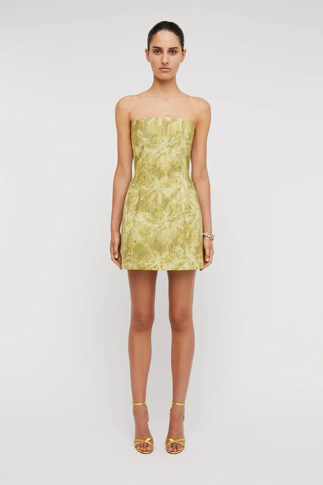 Scanlan Theodore Tinsel Linen Mini Dress Lime Size 10  for rent on The Volte - main image