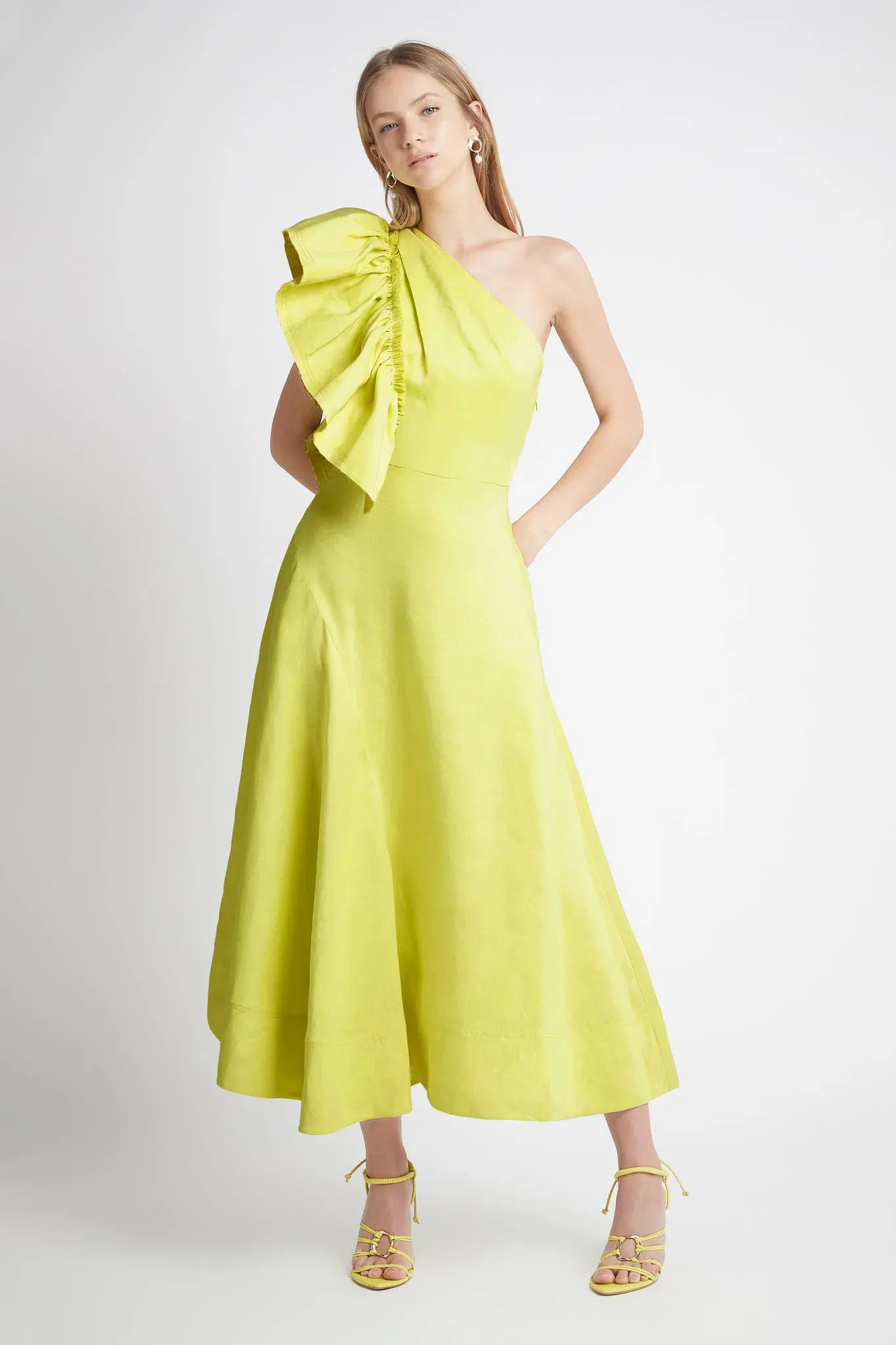Aje Bonjour Asymmetric Midi Dress Lime Green Size 8  - Image 1