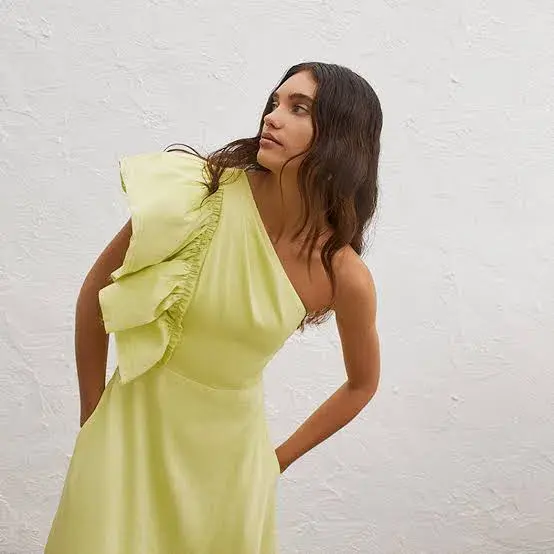 Aje Bonjour Asymmetric Midi Dress Lime Green Size 8  - Image 4