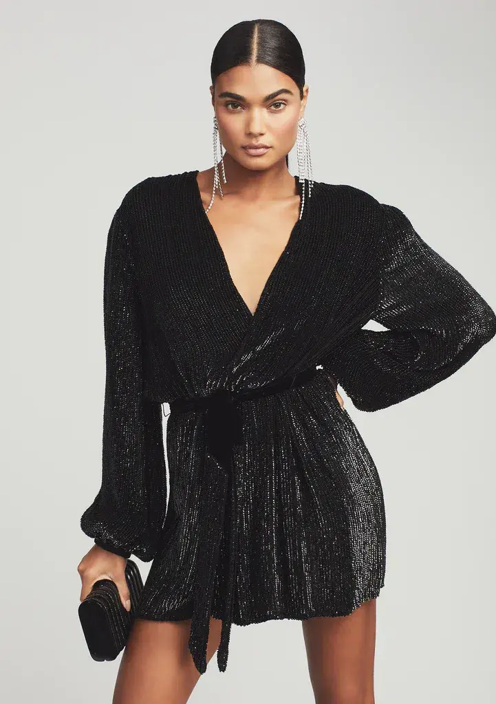 Retrofete Gabrielle Dress Black Sequin Robe Size 8 for rent on The Volte - main image