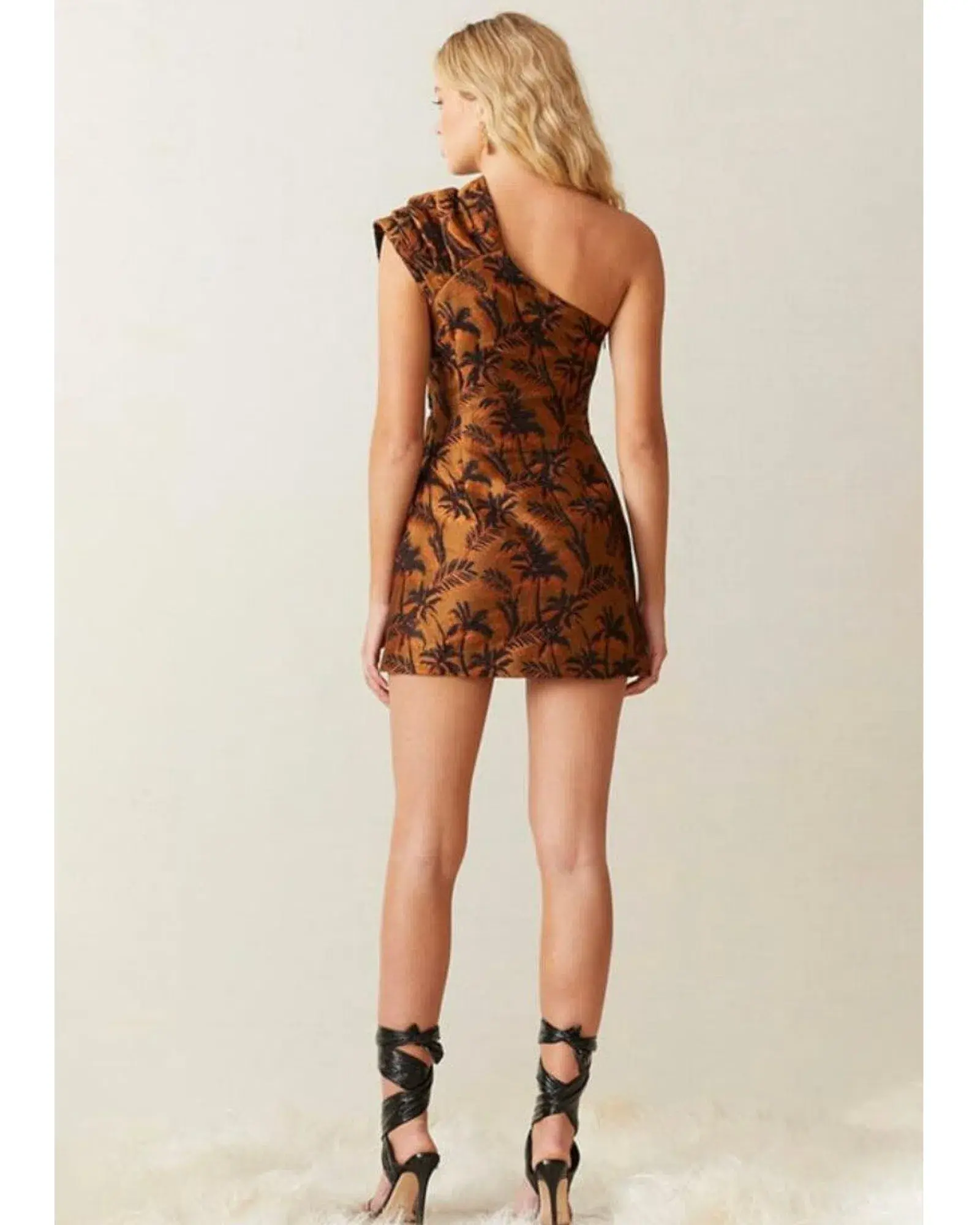 Bec & Bridge Far Out Asymmetrical Mini Dress Brown Print Size AU 10 - Image 2