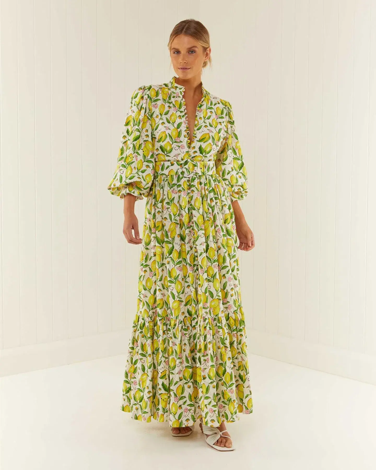 Palm Noosa Royal Flush Dress Lemon Print Size AU 6 - Image 5