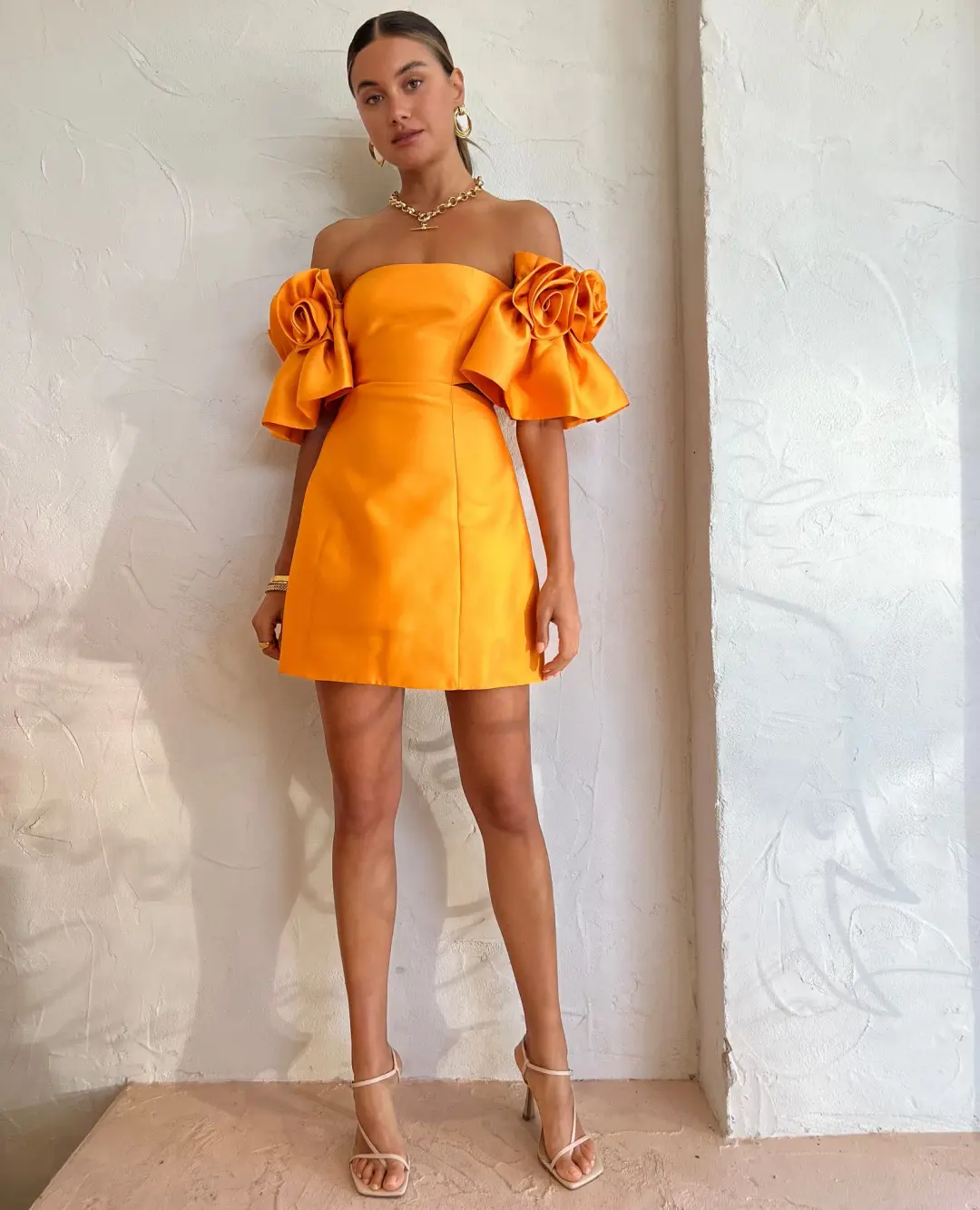 Alemais Masie Rosette Dress In Saffron Orange Size AU 6 for rent on The Volte - main image