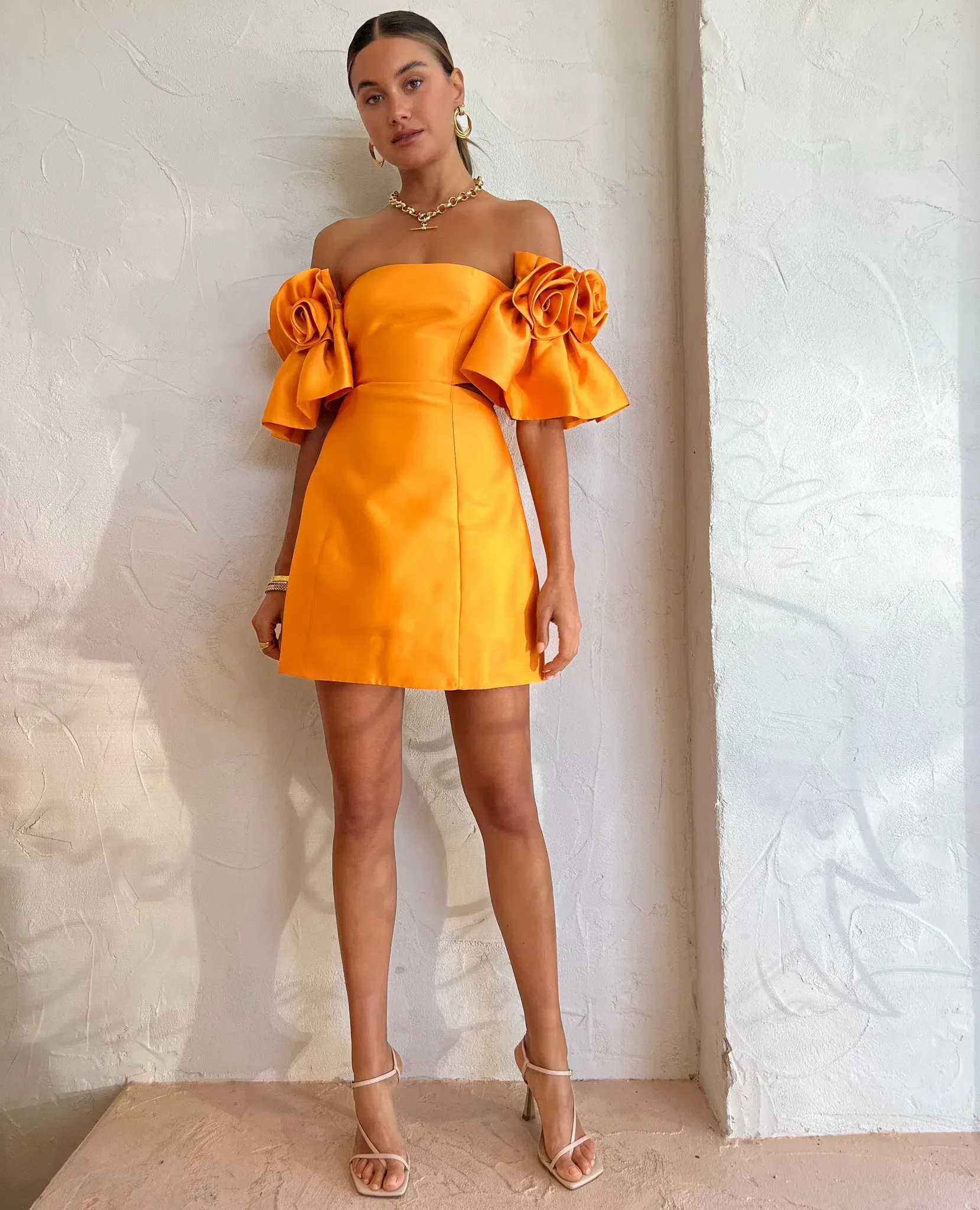 Alemais Masie Rosette Dress In Saffron Orange Size AU 6 - Image 1