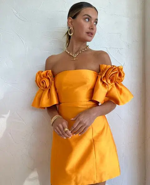 Alemais Masie Rosette Dress In Saffron Orange Size AU 6 for rent on The Volte - main image