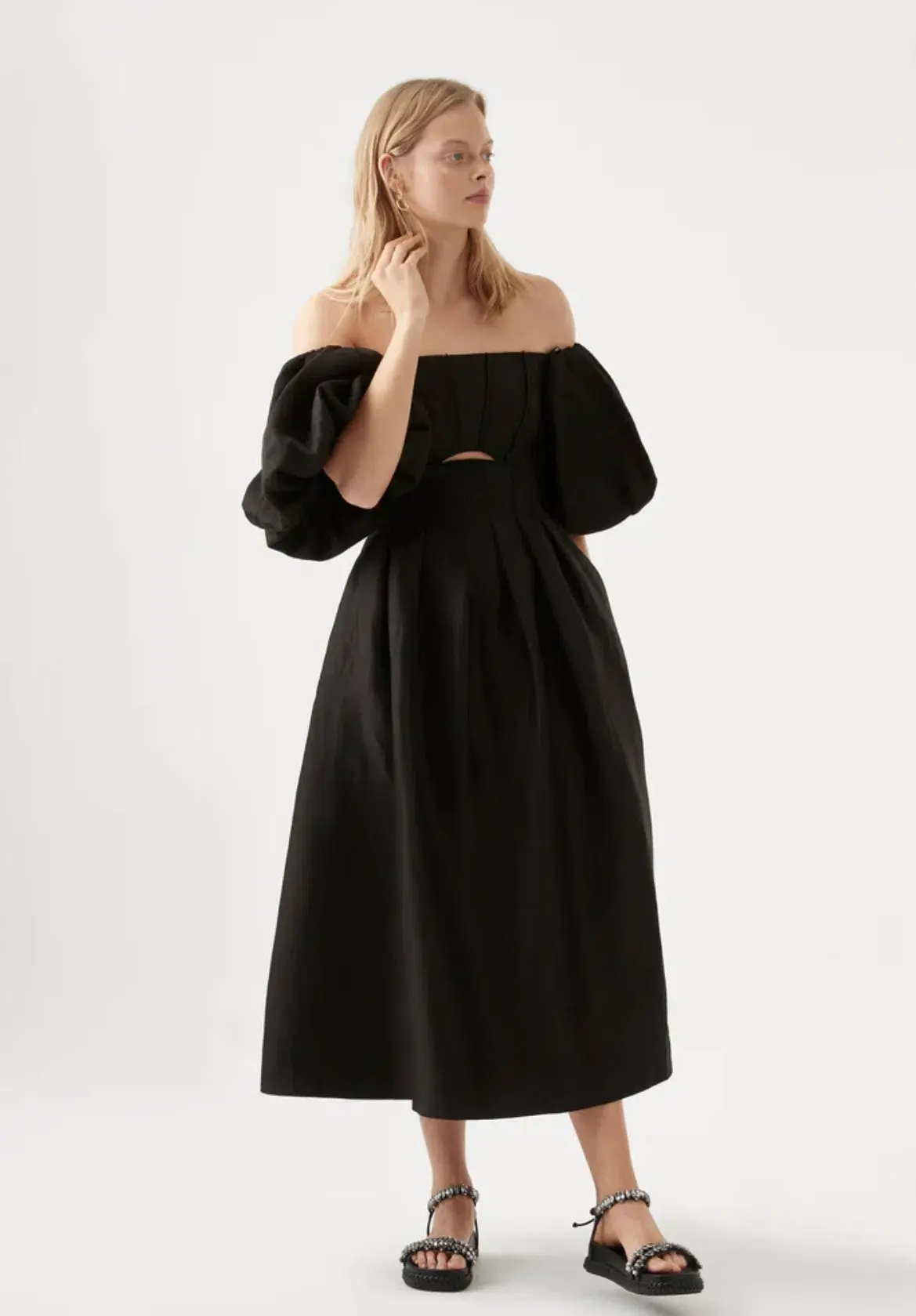 Aje Eugenie Off Shoulder Midi Dress Black Size AU 8 - Image 1