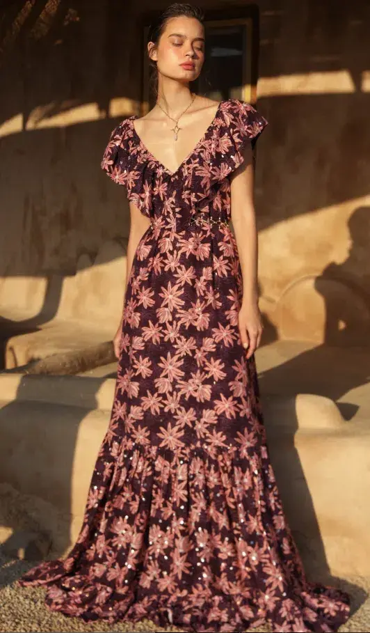 Sabina Musayev Long Dress Purple & Pink Floral Print Size Small / AU 8 - Image 3