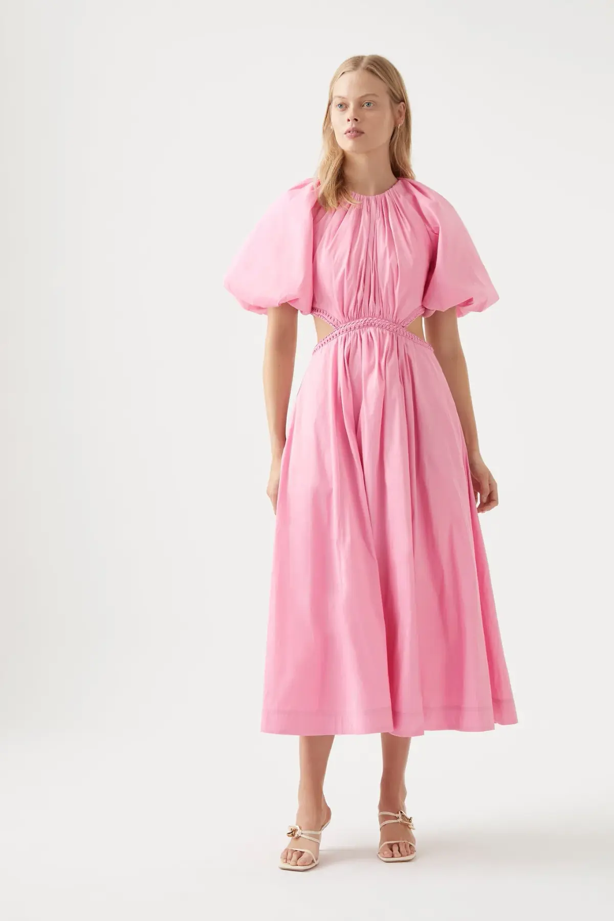 Aje Capucine Puff Sleeve Midi Dress Bon Bon Pink Size AU 8 - Image 1