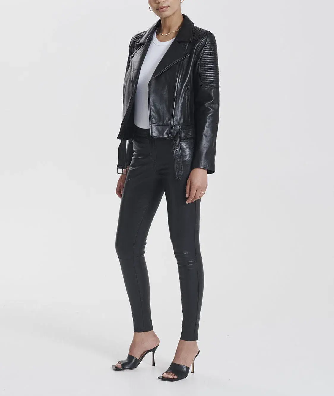 Ena Pelly Classic Leather Biker Jacket in All Black Size AU 12 - Image 1