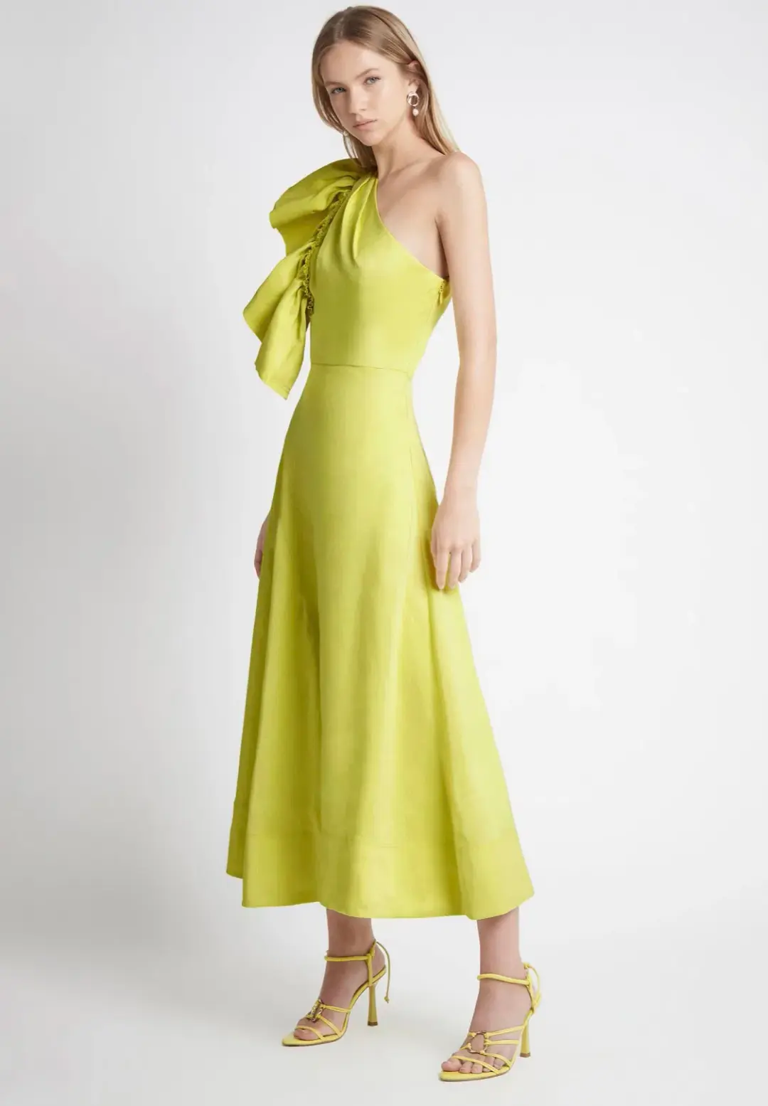 Aje Bonjour Asymmetric Midi Dress Lime Green Size 12 for rent on The Volte - main image