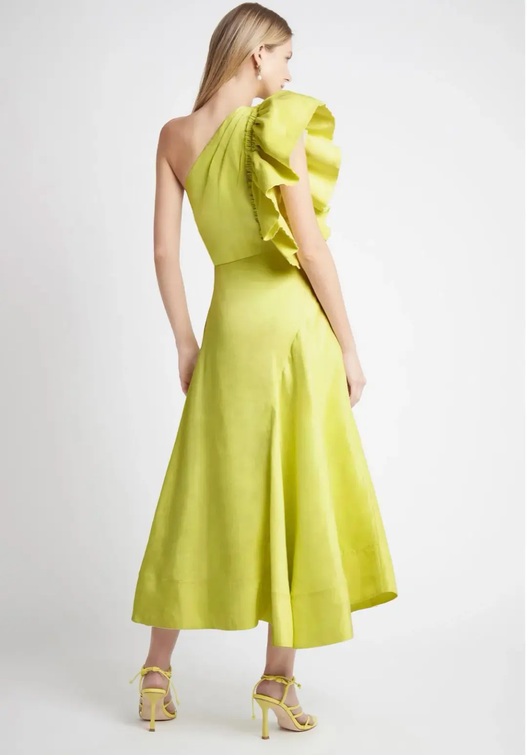 Aje Bonjour Asymmetric Midi Dress Lime Green Size 12 for rent on The Volte - main image