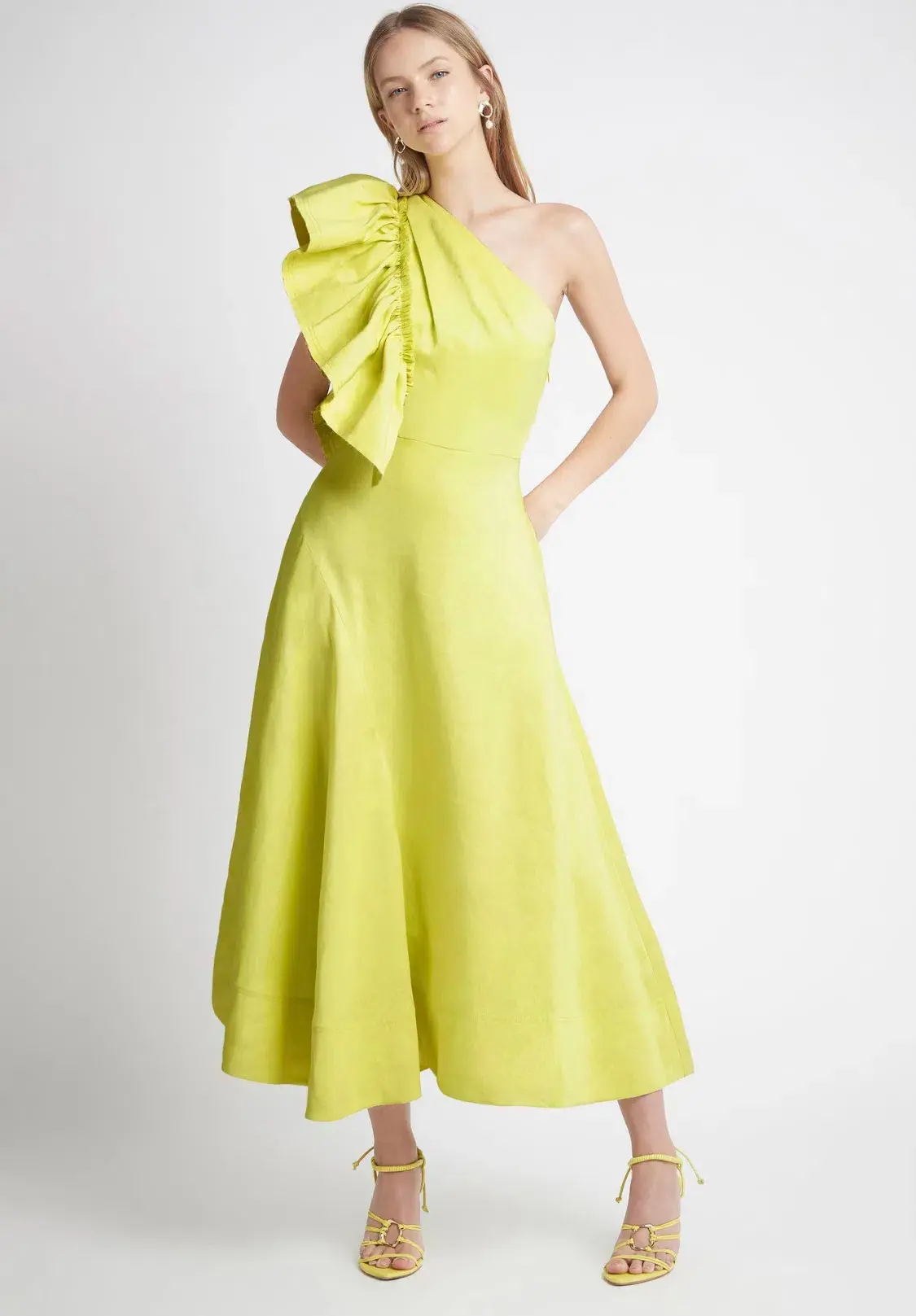 Aje Bonjour Asymmetric Midi Dress Lime Green Size 12 - Image 1