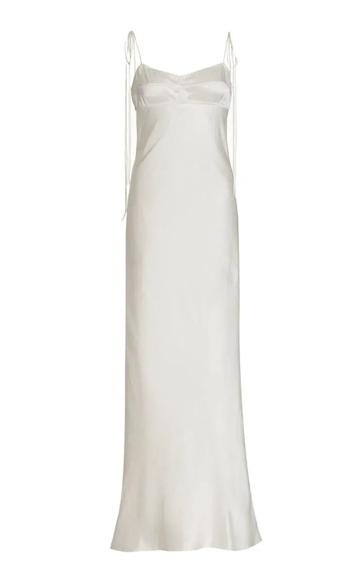 Anna October Paris Open Back Satin Maxi Slip Dress White Size S / Au 8 - Image 3
