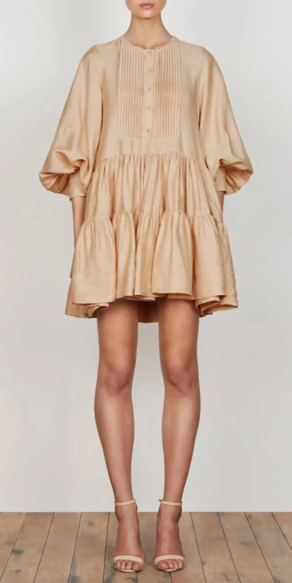 Shona Joy Savoye Linen Tuxedo Shirt Dress Biscuit Size 8 for rent on The Volte - main image