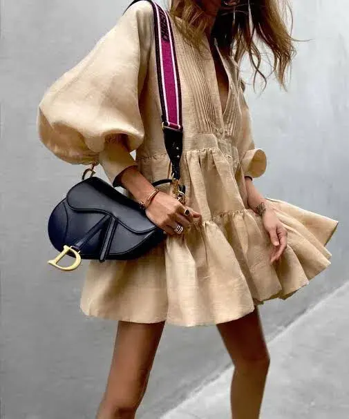 Shona Joy Savoye Linen Tuxedo Shirt Dress Biscuit Size 8 for rent on The Volte - main image