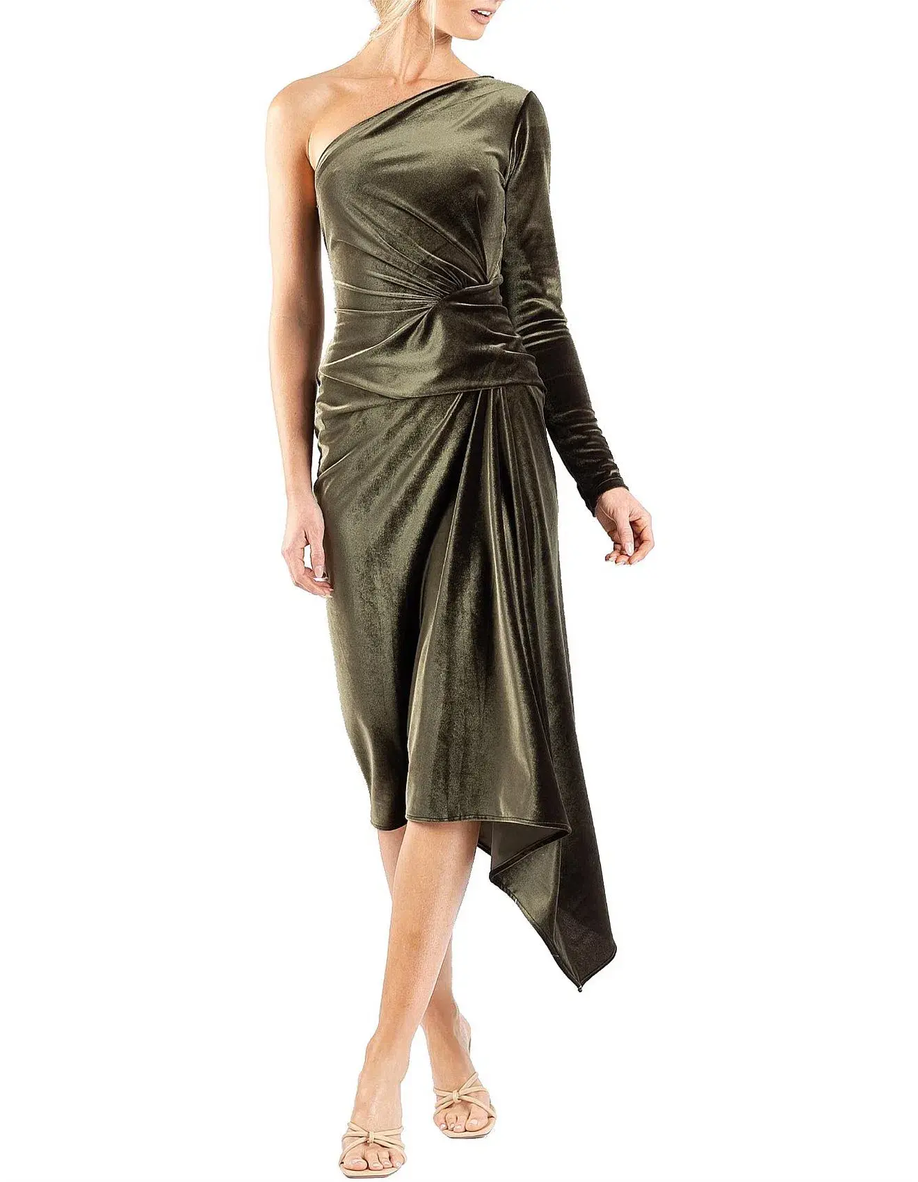 One Fell Swoop Leticia One Shoulder Midi Dress Green Size 10 - Image 1