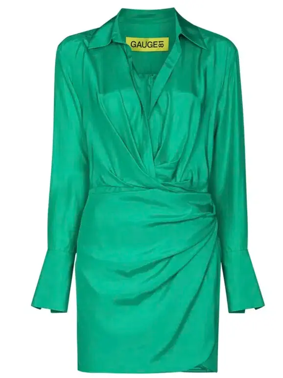  GAUGE 81 Naha Long-Sleeve Mini Dress Green Size M/Au 8 - Image 3