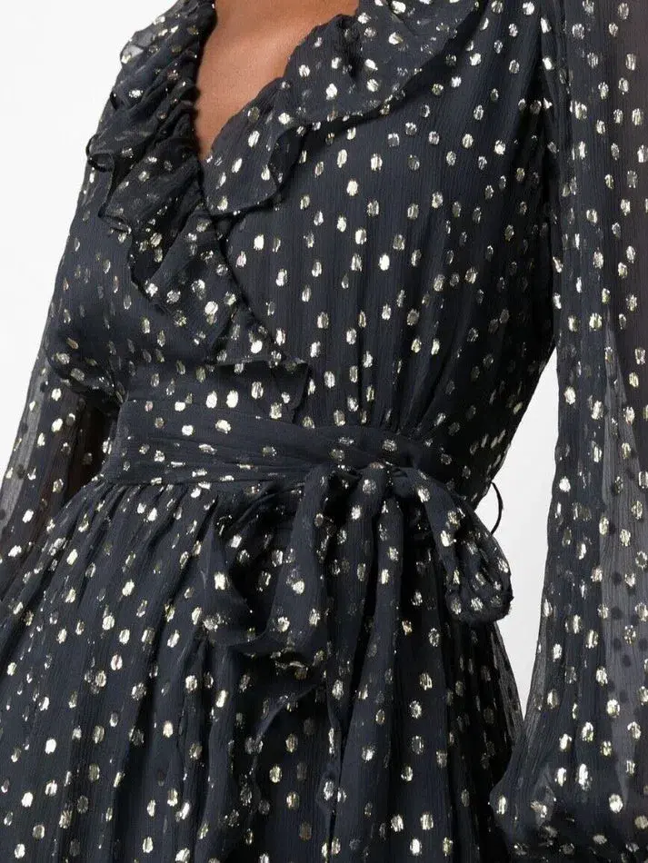 Zimmermann Lurex Wrap Mini Dress Navy Size 3/Au14  - Image 1