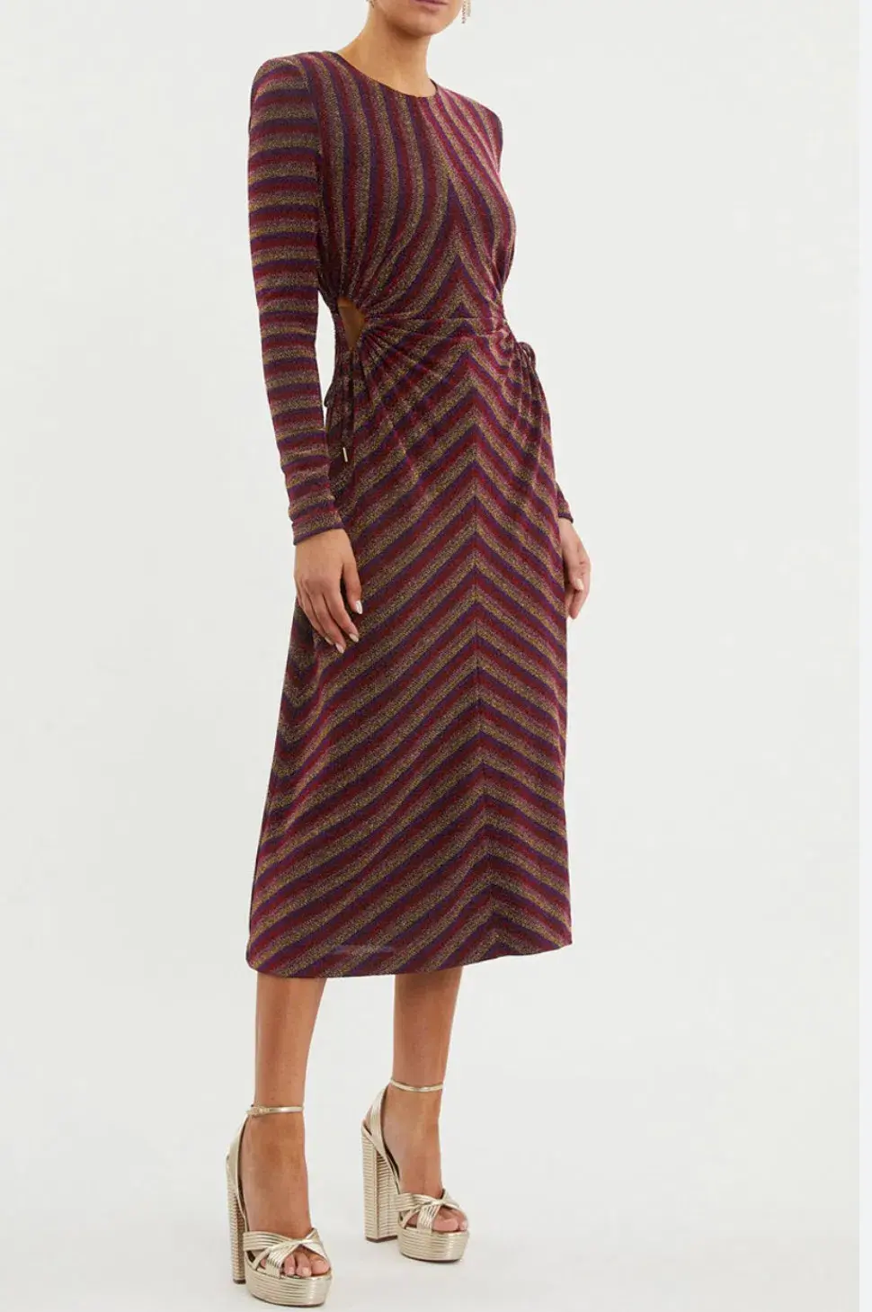 Rebecca Vallance Aisha Midi Dress Multi Stripe Size 10  for rent on The Volte - main image